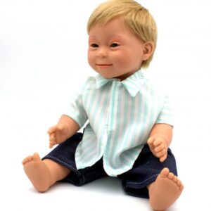 blonde boy doll with down syndrome features